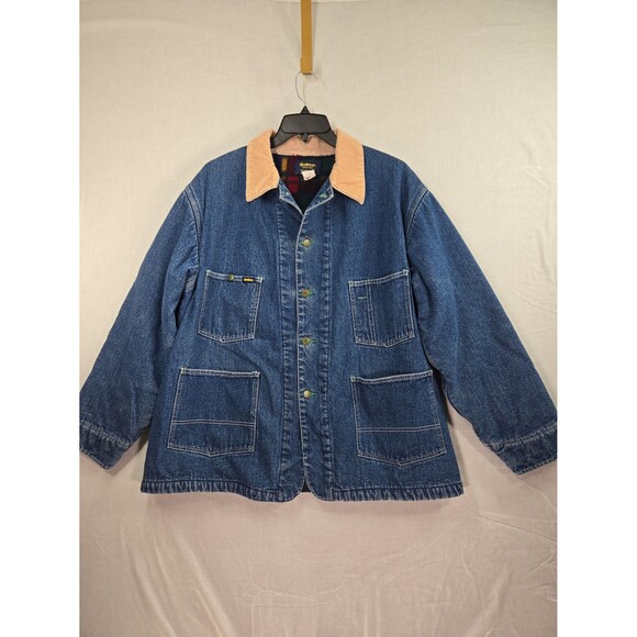Vintage 80s OshKosh Fleece Blanket Lined Chore Coat Barn Coat Jacket 46R Mens XL - Picture 1 of 12